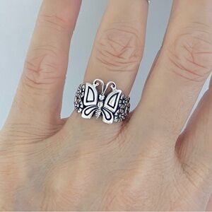 Sterling Silver Statement Butterfly and Plumeria Ring, Flower Rings, Bug Jewelry
